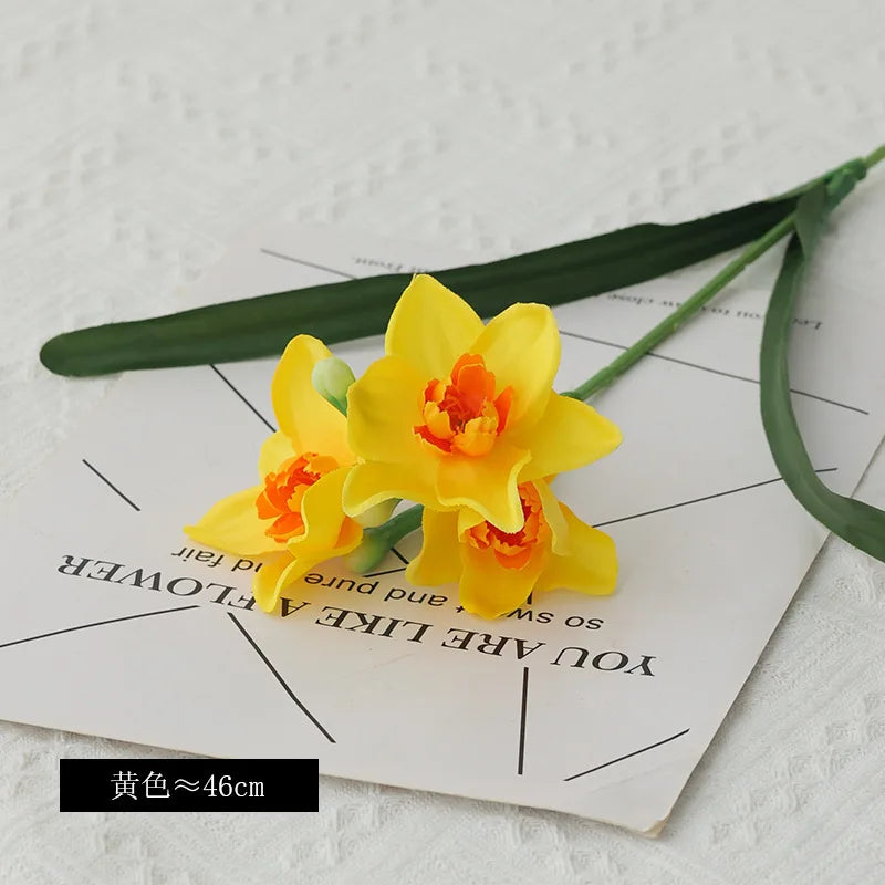 10PCS Artificial Daffodil Flowers – White & Yellow Narcissus Silk Faux Spring Flower Branches for Wedding Decor, Home Arrangement, Outdoor & Photography Props