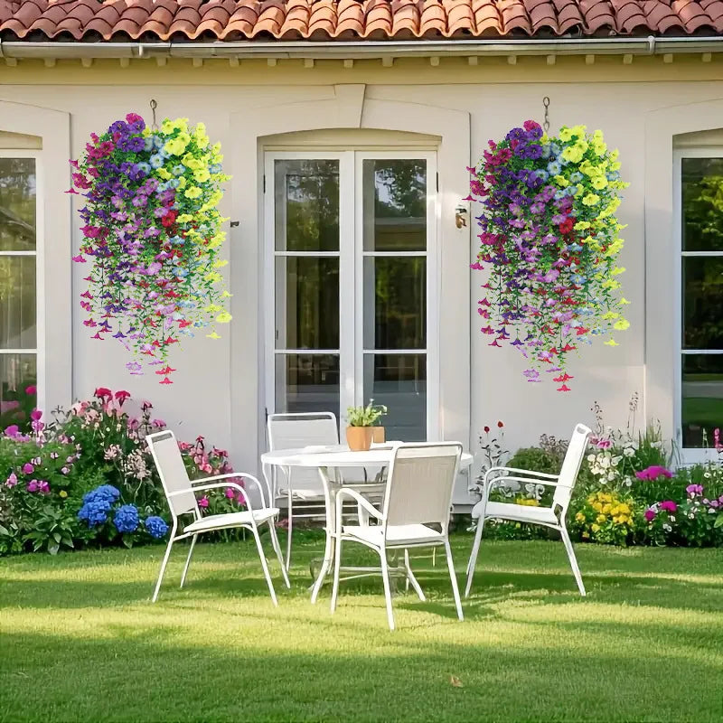 Artificial Hanging Flowers & Plants – UV Resistant Mixed Color Faux Flower Garland for Easter 2025, Wedding Decor, Home, Room & Outdoor Decoration