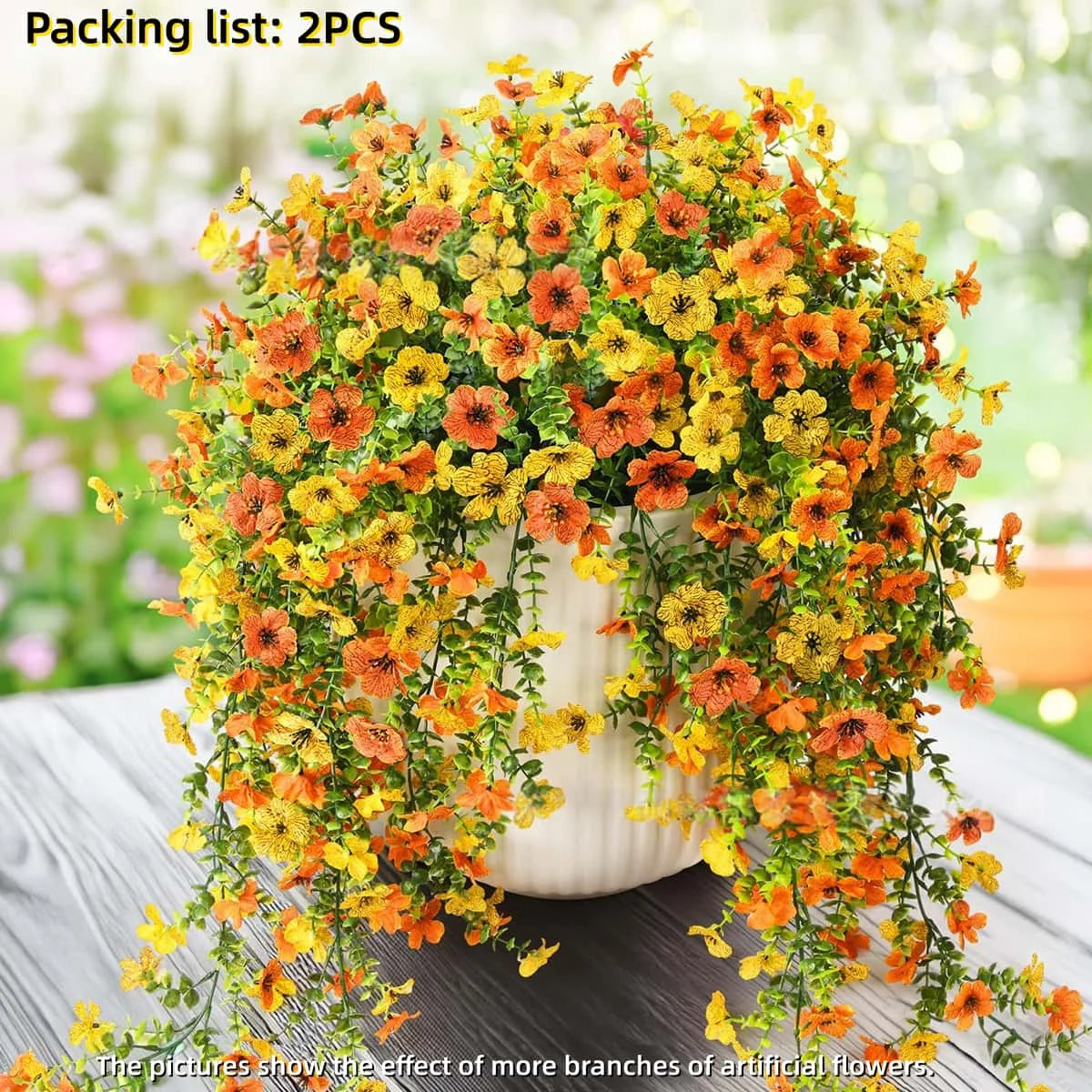 2PCS UV Resistant Hanging Faux Flowers – Mixed Color Silk-Like Artificial Plants for Outdoor Garden, Patio, Home Decor, Spring & Summer Decorations