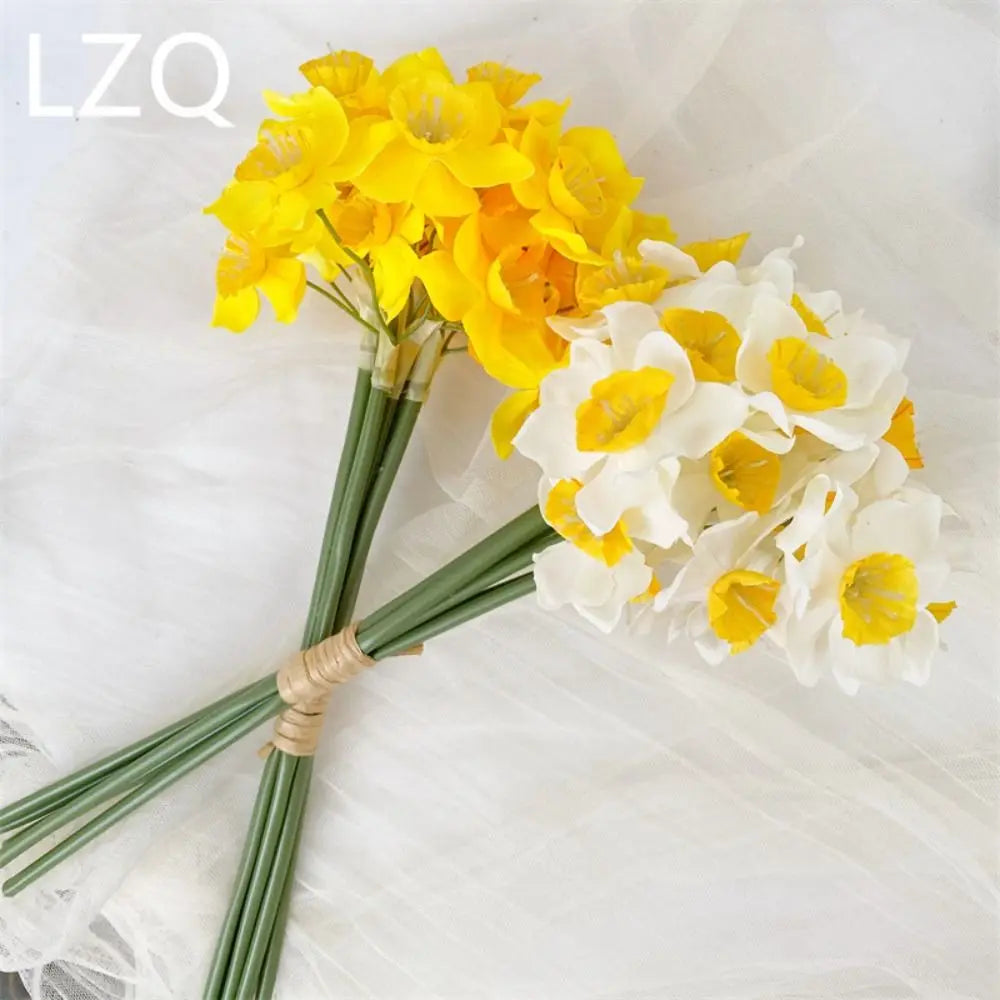Artificial Daffodil Flower Bouquet – 6PCS Bundle Faux Daffodil Flowers for Wedding Decor, Home Arrangement, Spring Centerpieces & Event Decorations