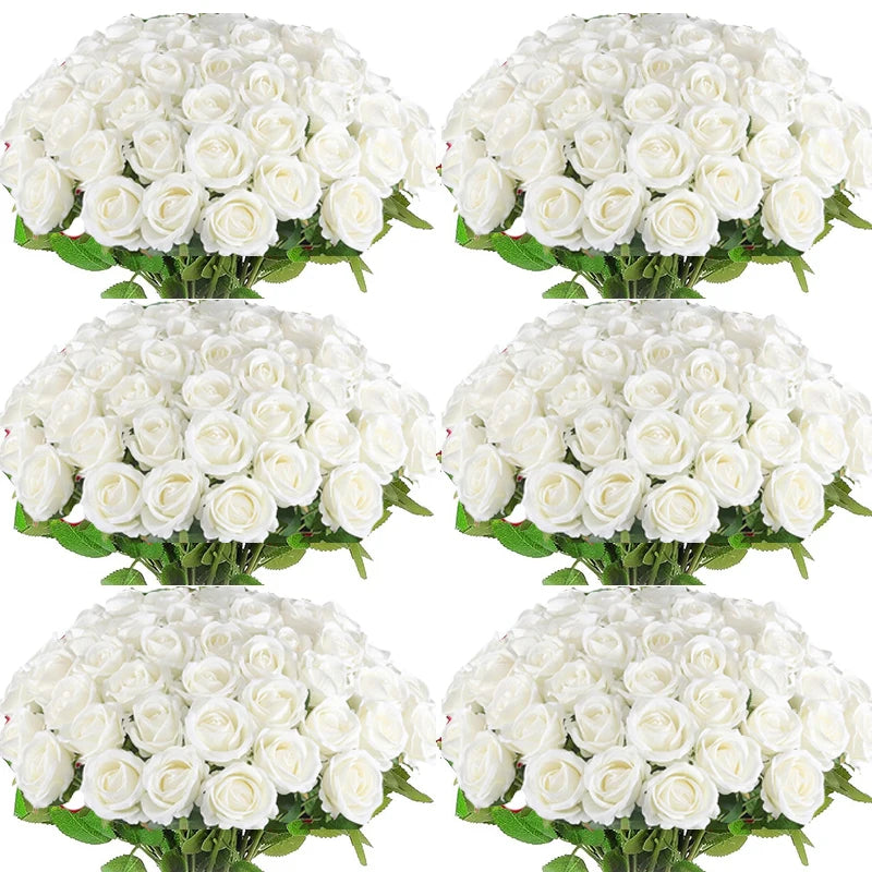 50PCS Bulk Artificial Velvet Roses – Faux Wedding Bouquet Flowers