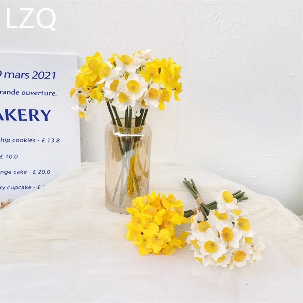 Artificial Daffodil Flower Bouquet – 6PCS Bundle Faux Daffodil Flowers for Wedding Decor, Home Arrangement, Spring Centerpieces & Event Decorations