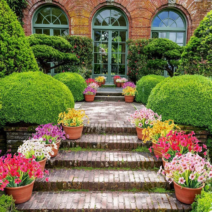 Artificial Carnation & Geranium Bushel Bouquet Outdoor