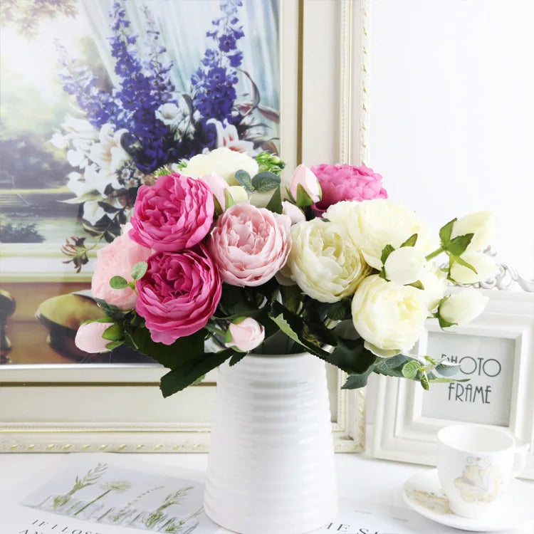 Artificial Rose & Peony Bouquet – Silk Wedding Bridal Flowers, Faux Roses & Peonies