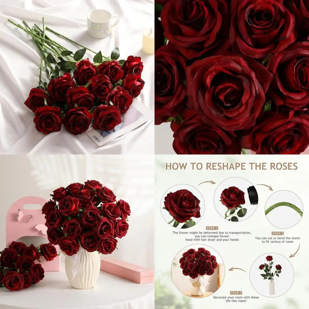 80PCS Burgundy Artificial Roses with Stems – Realistic Silk Faux Rose Flowers for Wedding Centerpieces, Party Decor, DIY Bouquets & Home Arrangements