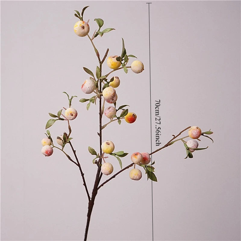 Artificial Fruit Branch Ornament – Frosted Blueberries & Mini Apple Decorative Spray