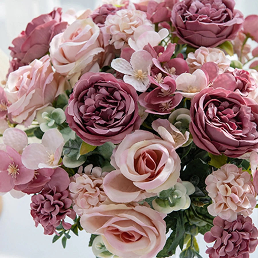 Bulk Artificial Rose Peony Hydrangea Wedding Bouquet