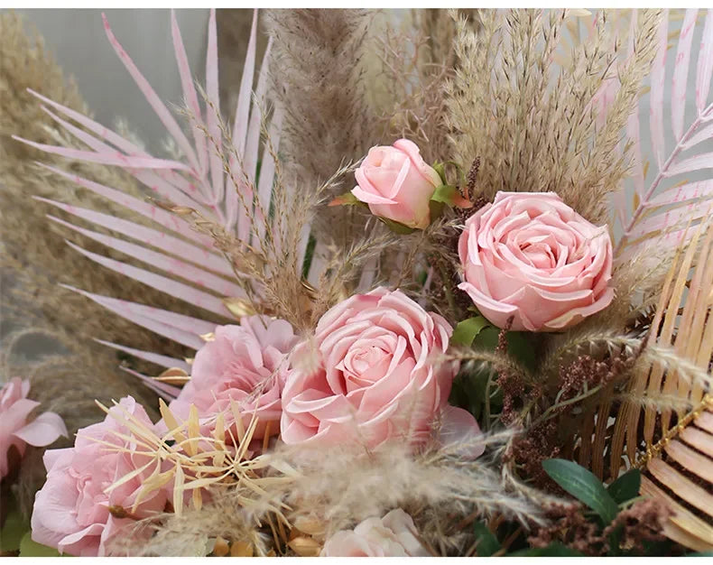 Boho Wedding Arch Flowers Kit Bulk – Pre-Made Pampas Silk Floral Backdrop Set