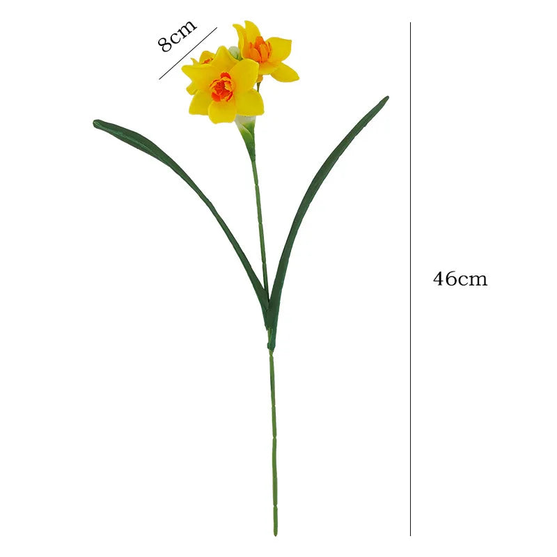 10PCS Artificial Daffodil Flowers – White & Yellow Narcissus Silk Faux Spring Flower Branches for Wedding Decor, Home Arrangement, Outdoor & Photography Props