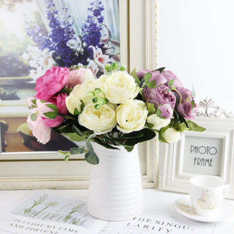 Artificial Rose & Peony Bouquet – Silk Wedding Bridal Flowers, Faux Roses & Peonies