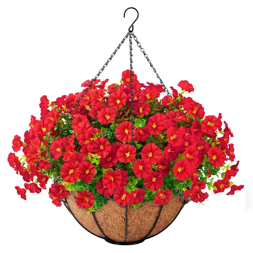 Artificial Hanging Petunia Basket – Outdoor Porch & Garden Flower Decor