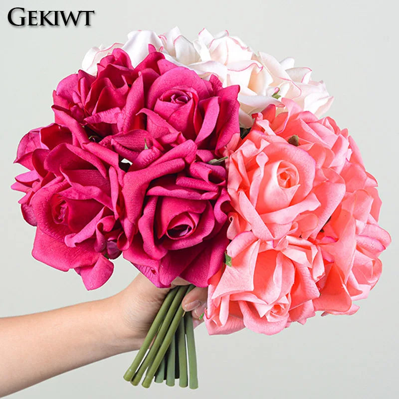 Artificial Rose Bouquet – 5-Head Curled Edge Silk Roses