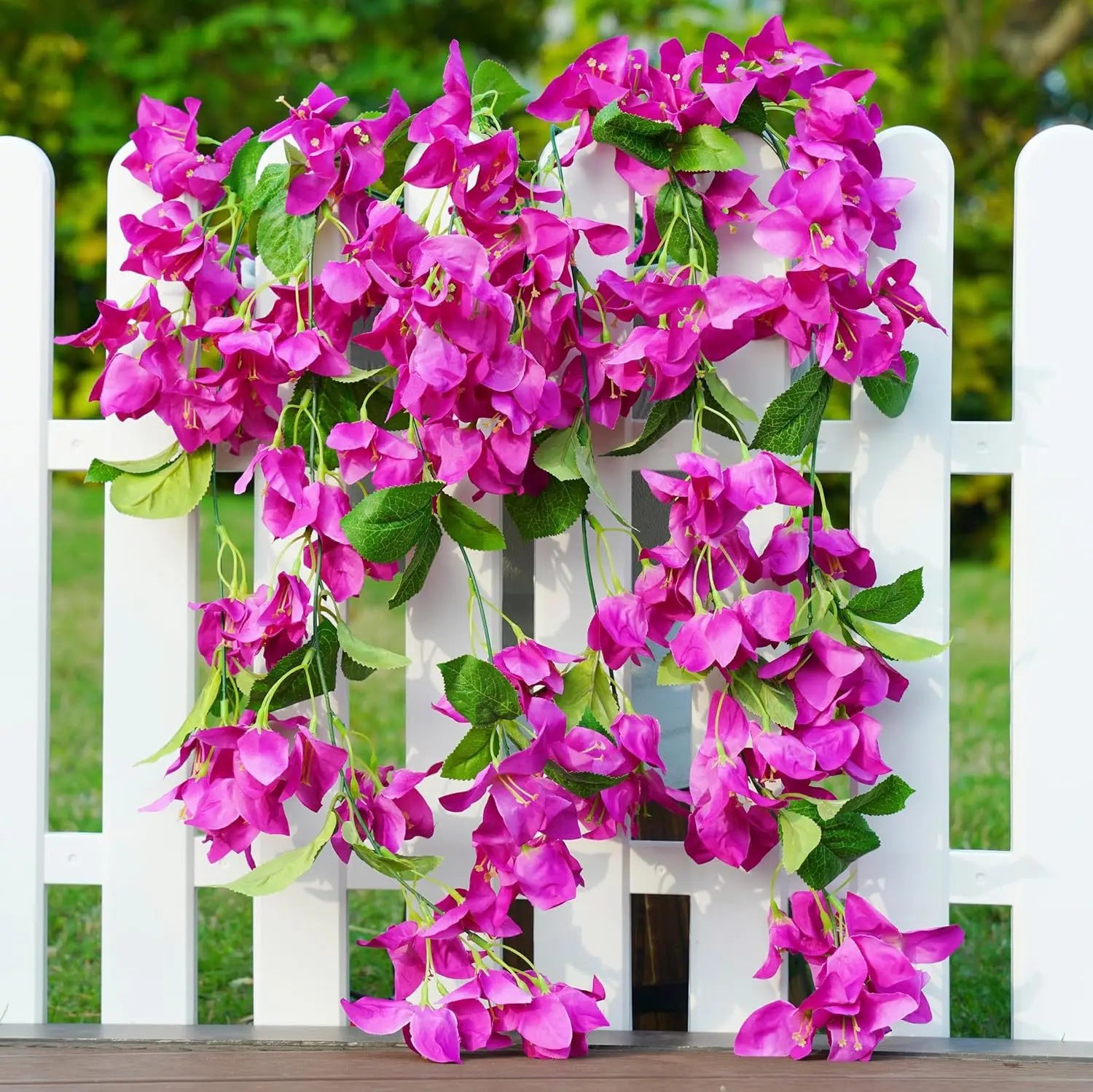 2PCS Artificial Bougainvillea Hanging Flowers – UV Protected Silk Vine Garlands for Outdoor Balcony, Garden, Patio & Home Decoration