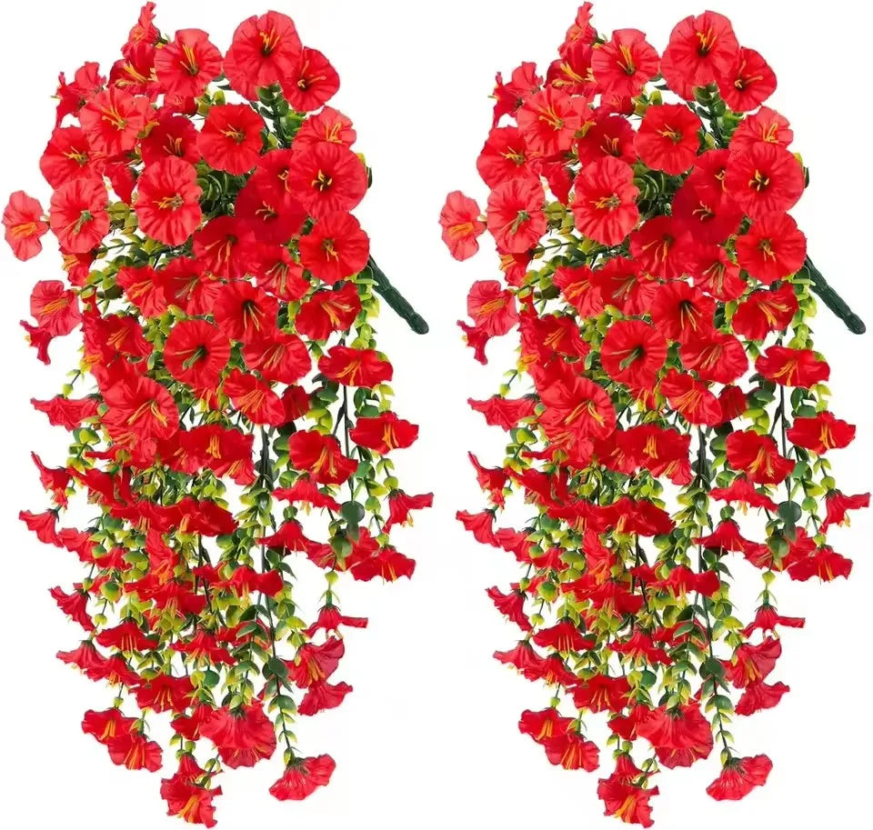1/10PCS Artificial Morning Glory Hanging Flowers – UV Resistant Faux Petunia Vine Plants for Outdoor Wall, Garden, Porch, Wedding & Home Decor