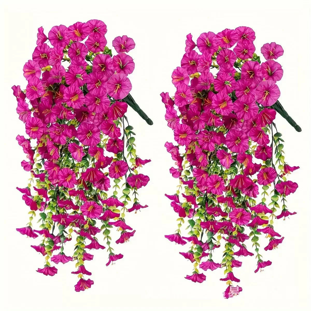 2PCS Artificial Morning Glory & Eucalyptus Hanging Flowers – Faux Vine Garland for Outdoor Wedding Decor, Garden, Party & Home Decoration