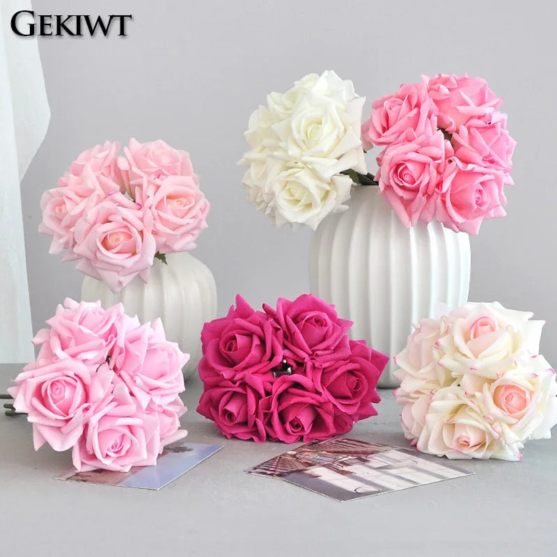 Artificial Rose Bouquet – 5-Head Curled Edge Silk Roses