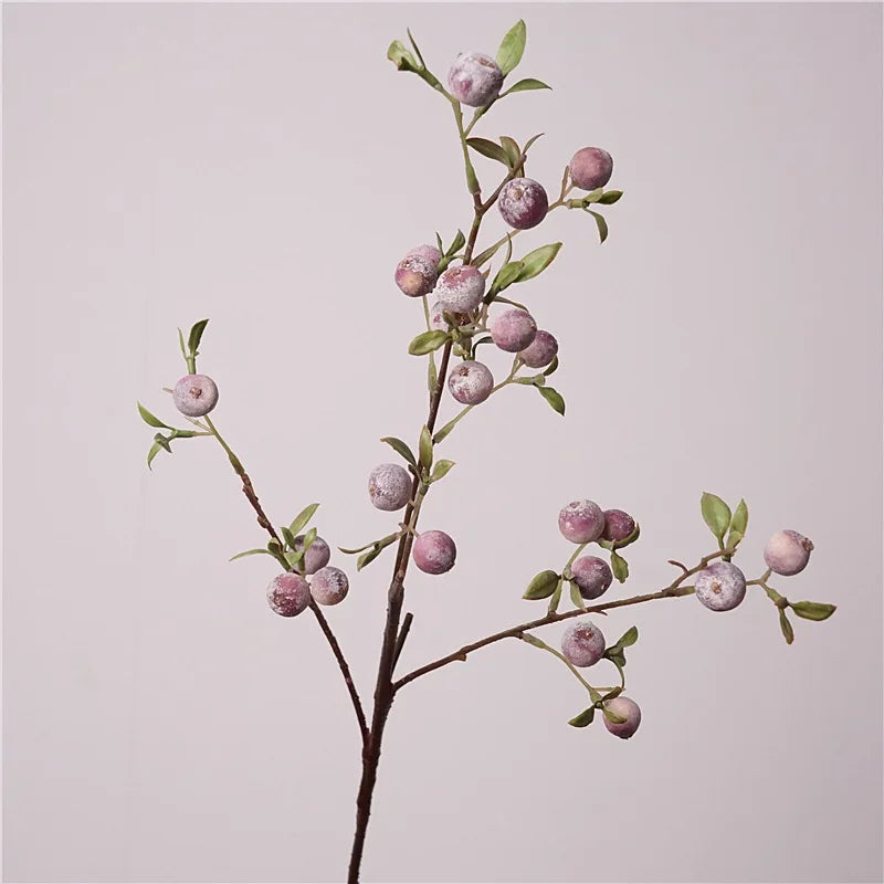 Artificial Fruit Branch Ornament – Frosted Blueberries & Mini Apple Decorative Spray