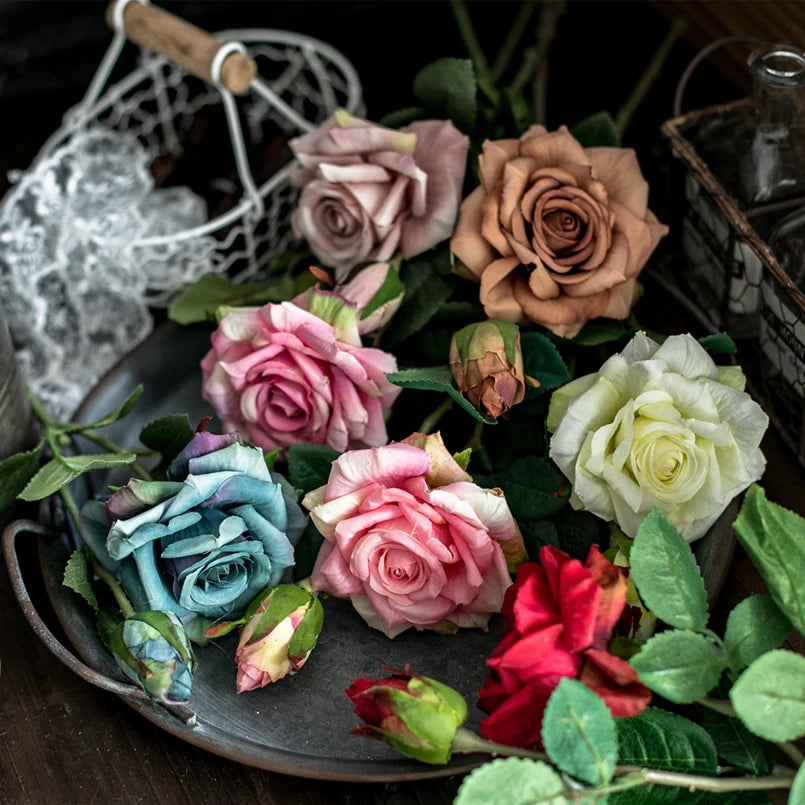 Artificial Big Pink Rose Branch Bouquet – Silk/Latex