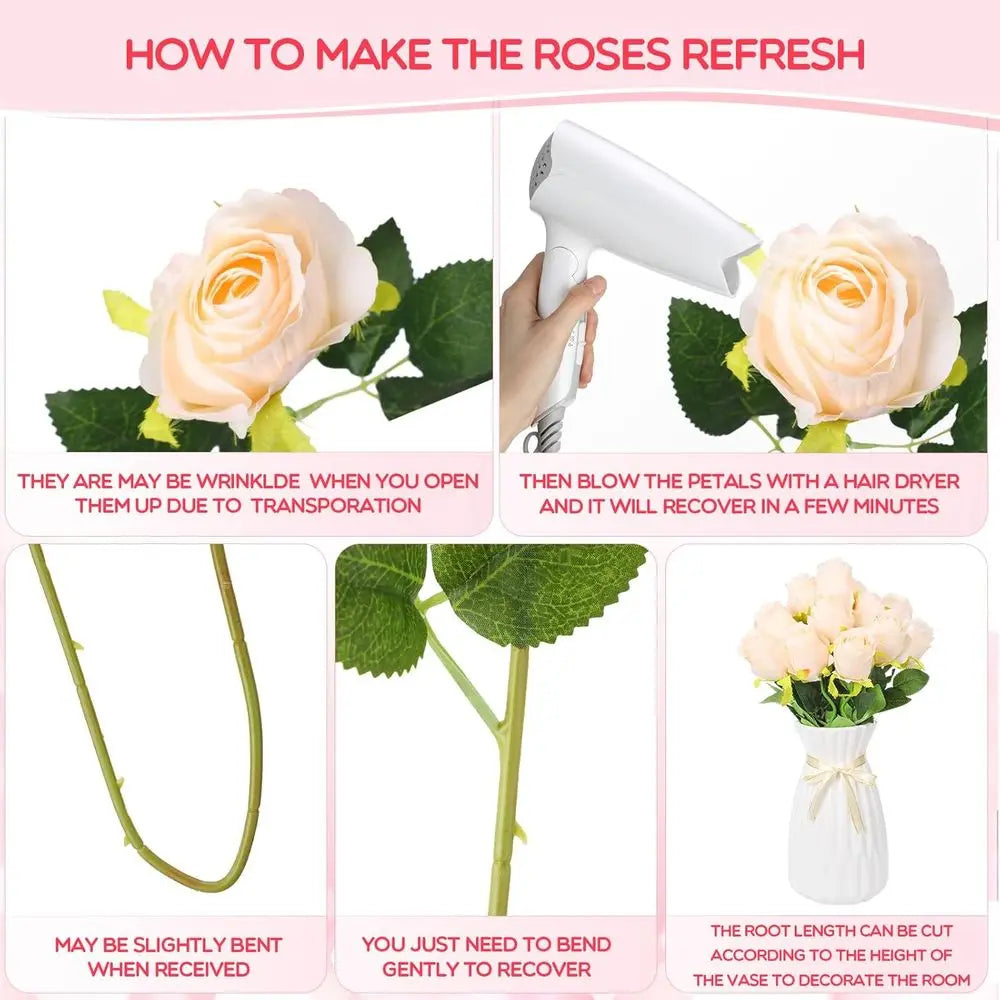 100PCS Beige Artificial Silk Roses – Long Stem Bulk Flowers