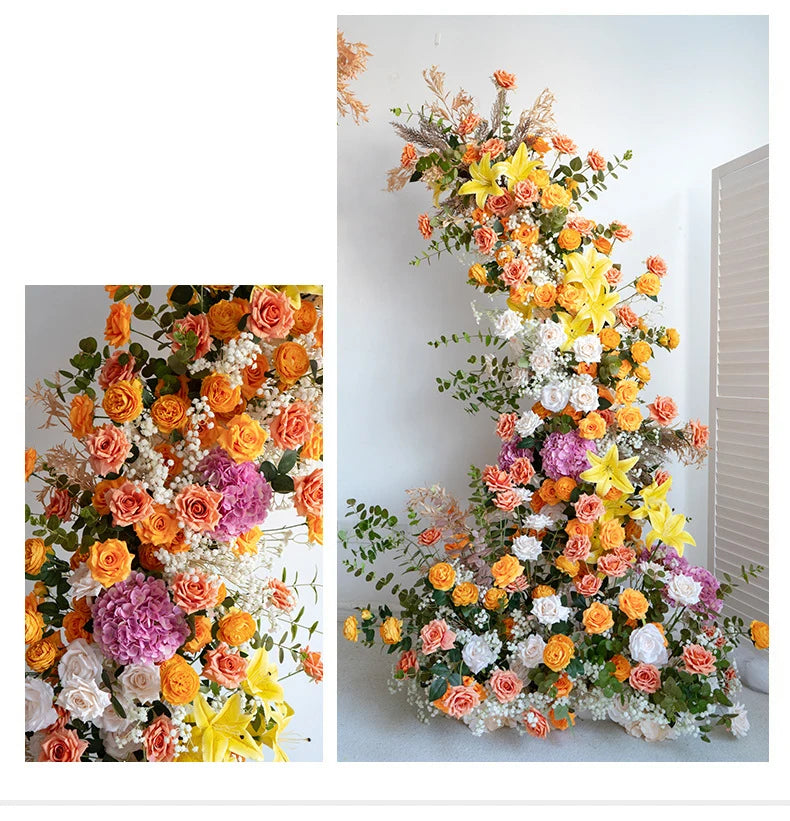 Colorful Rose Wildflower Wedding Arch Backdrop Bulk – Silk Floral Row 160–200cm