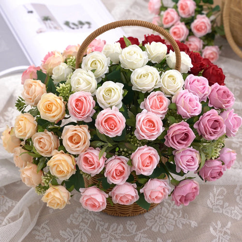 10-Head Artificial White Rose Bouquet Bulk – Silk Fake Flower Bundle for Wedding Decor
