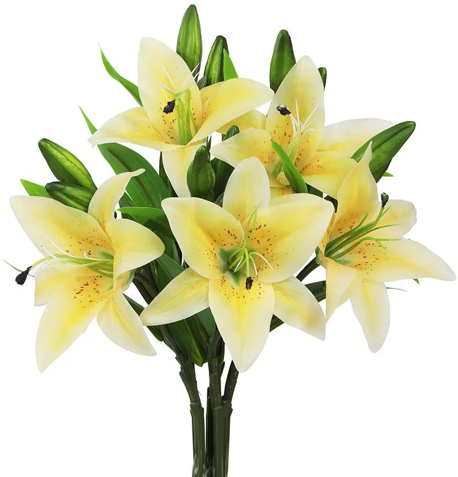 5 Bouquets Artificial Tiger Lily Flowers – Real Touch Faux Lily Bouquets