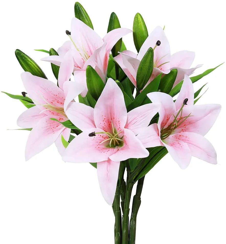 5 Bouquets Artificial Tiger Lily Flowers – Real Touch Faux Lily Bouquets