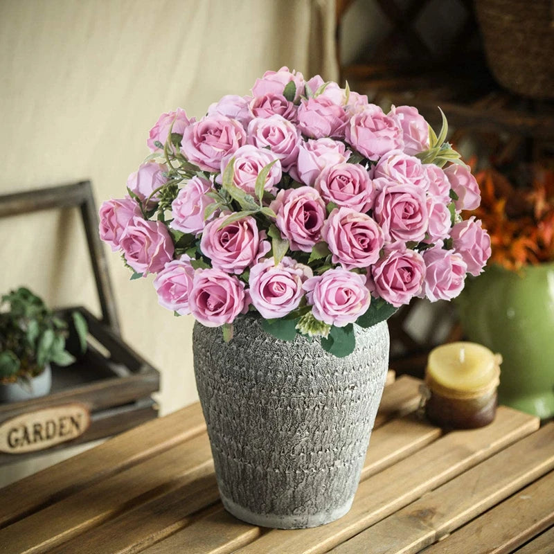 10-Head Artificial White Rose Bouquet Bulk – Silk Fake Flower Bundle for Wedding Decor