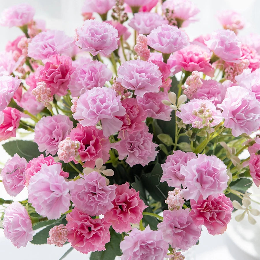 Artificial Small Carnation Bouquet – 5 Fork 15 Head Silk Flowers