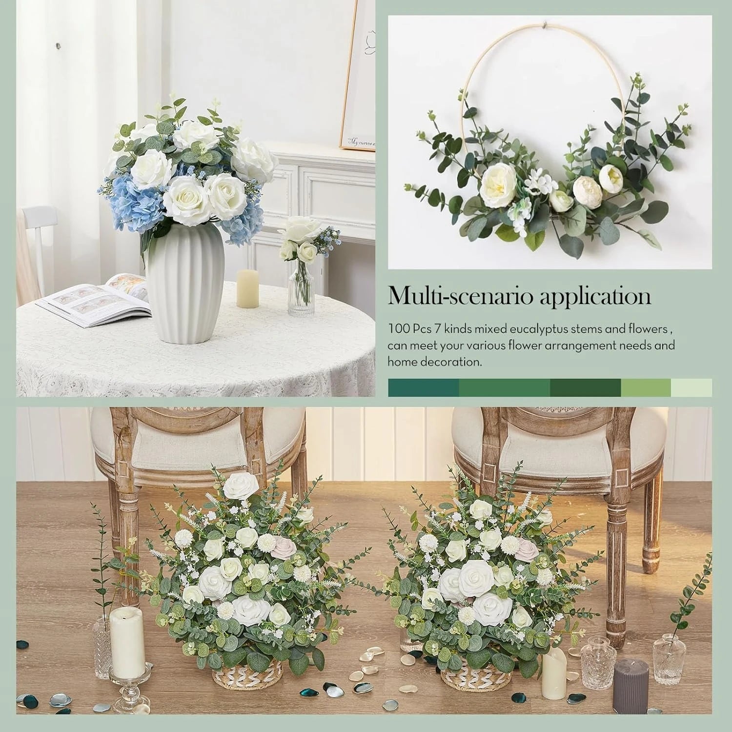 60PCS Artificial Eucalyptus & Silver Dollar Stems Bulk – Artificial Greenery Bouquet