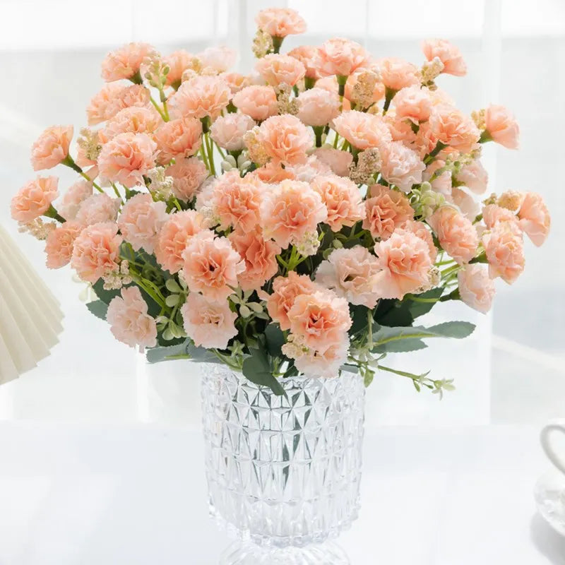 Artificial Small Carnation Bouquet – 5 Fork 15 Head Silk Flowers