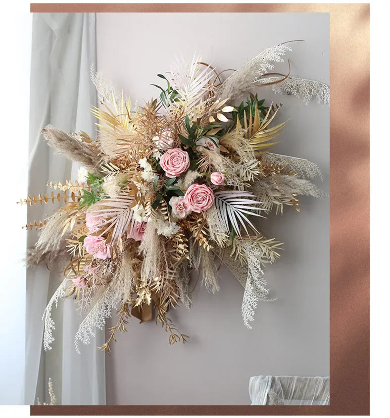 Boho Wedding Arch Flowers Kit Bulk – Pre-Made Pampas Silk Floral Backdrop Set