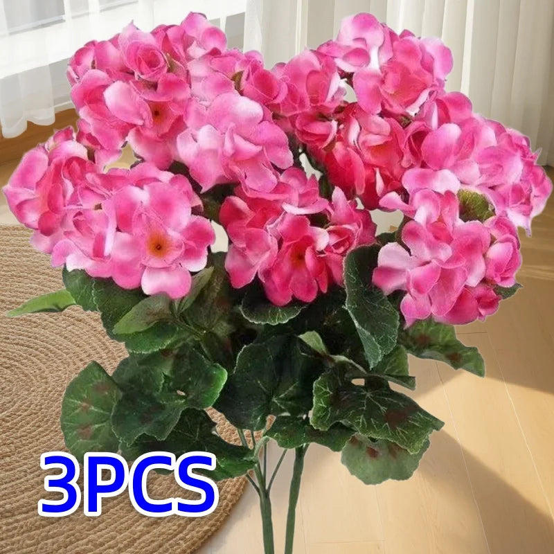 Artificial Pink Geranium Bouquet Bulk – 3 Branch Outdoor Begonia Flowers