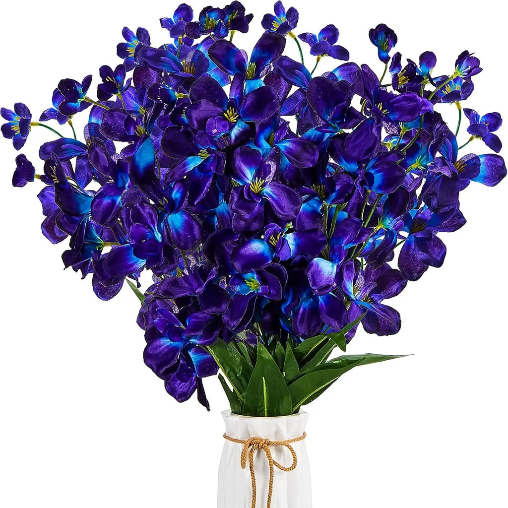 10PCS Artificial Orchid Flowers 27” – Purple Blue Silk Orchid Stems