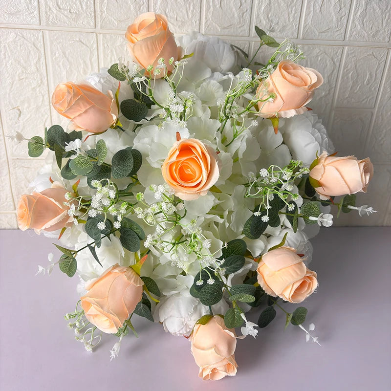 Artificial Flower Ball Wedding Arrangement – Champagne White Rose Silk Floral Sphere