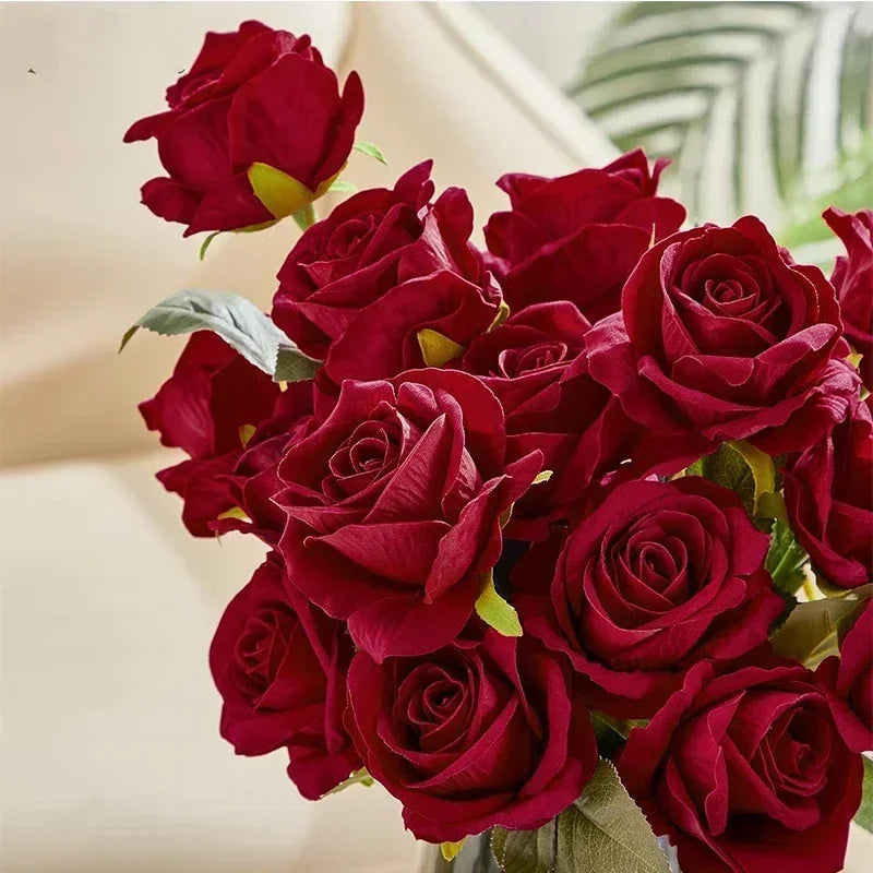 50PCS Bulk Artificial Velvet Roses – Faux Wedding Bouquet Flowers