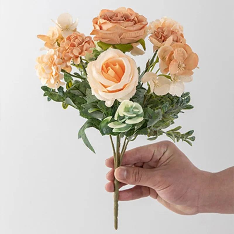 Bulk Artificial Rose Peony Hydrangea Wedding Bouquet
