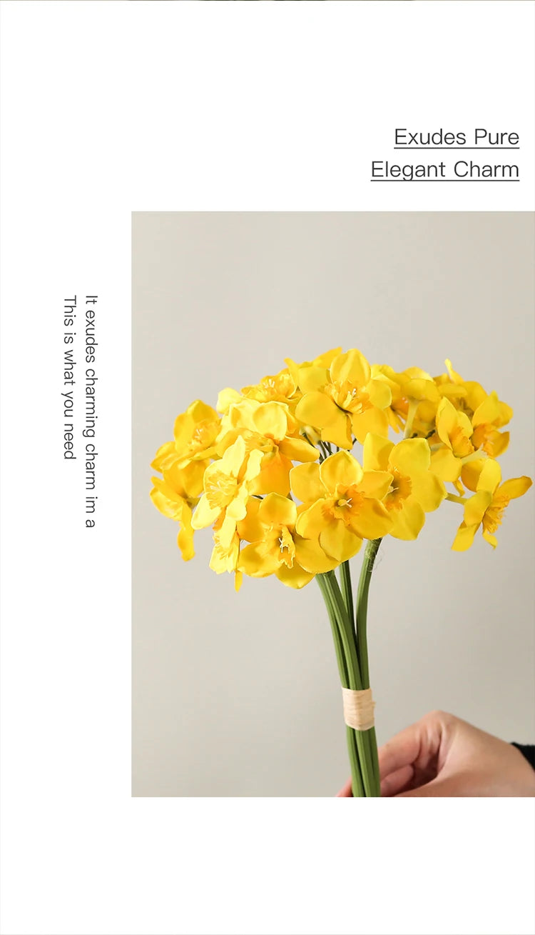 6/18PCS Realistic Faux Daffodil Flowers Bulk – Polyurethane Artificial Daffodil Bouquet