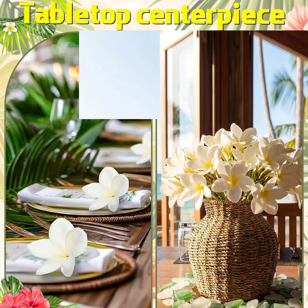 30pcs Hawaiian Plumeria Frangipani PU Artificial Flowers – Tropical DIY