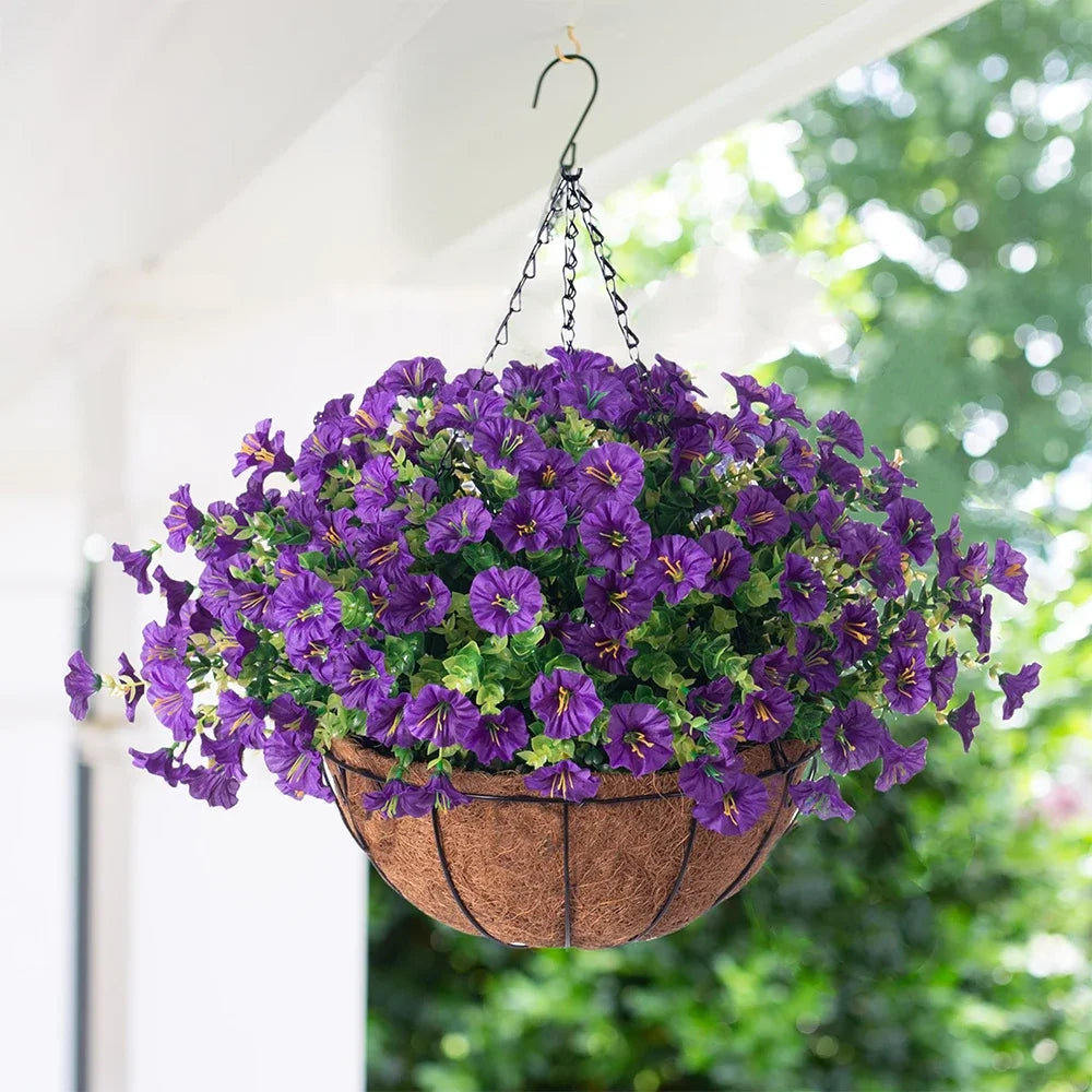 Artificial Hanging Petunia Basket – Outdoor Porch & Garden Flower Decor