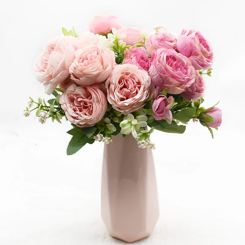 Artificial Peony Bouquet – 9 Heads Silk Flowers Bundle