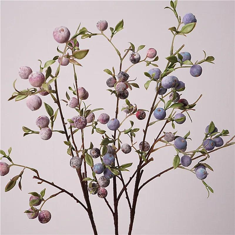 Artificial Fruit Branch Ornament – Frosted Blueberries & Mini Apple Decorative Spray