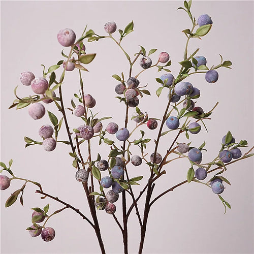 Artificial Fruit Branch Ornament – Frosted Blueberries & Mini Apple Decorative Spray