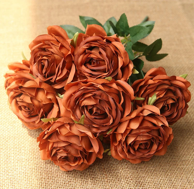 10 Heads Artificial Silk Rose Bouquet – Realistic Faux Roses for Wedding Centerpieces, Party Decor, Home & Garden Floral Arrangement, Valentine’s Day Gift