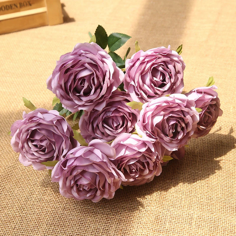 10 Heads Artificial Silk Rose Bouquet – Realistic Faux Roses for Wedding Centerpieces, Party Decor, Home & Garden Floral Arrangement, Valentine’s Day Gift