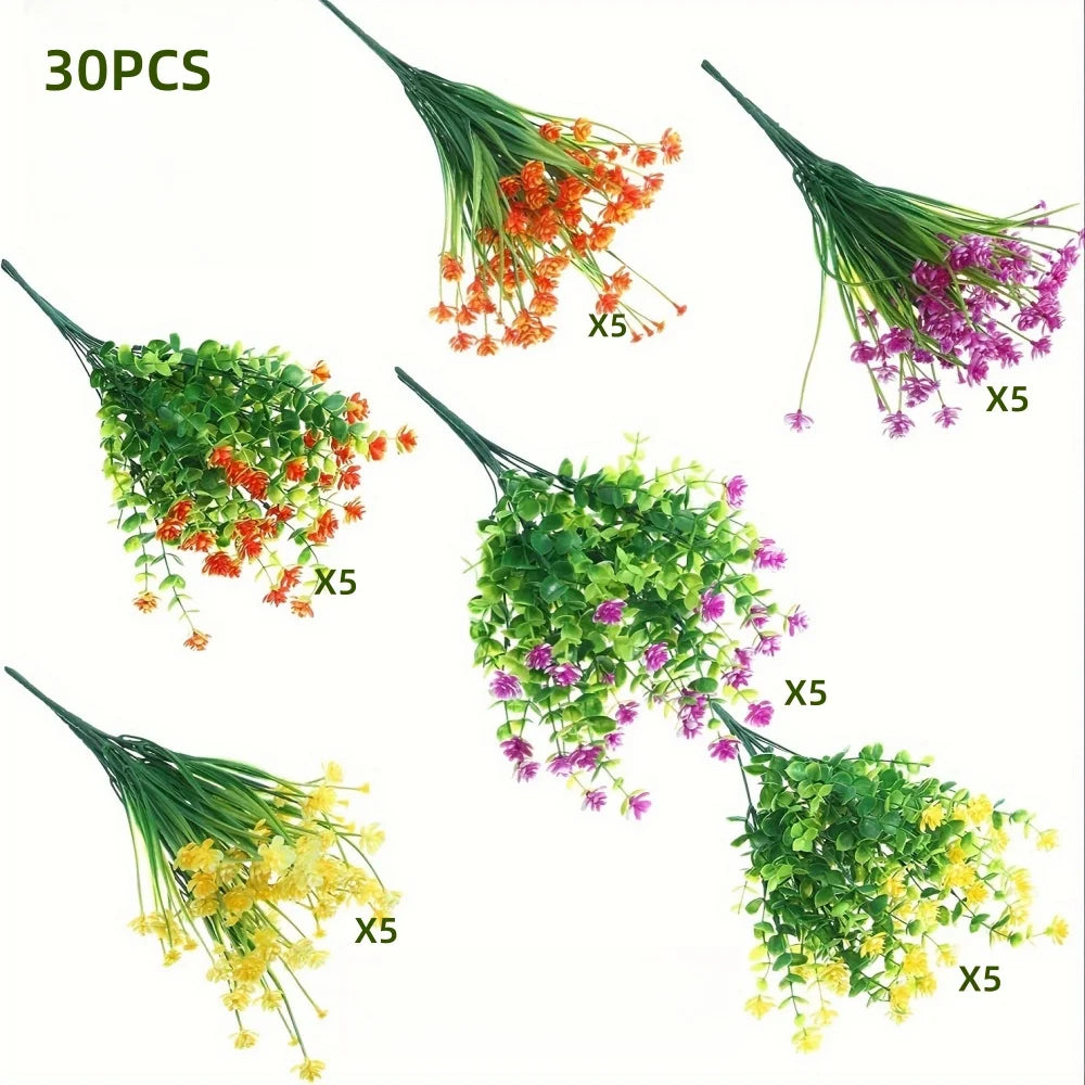 12/18/30/36 PCS UV Resistant Artificial Flowers – Realistic Outdoor Fake Flowers & Shrubs for Garden, Window Box, Porch, Patio, Landscaping Decor