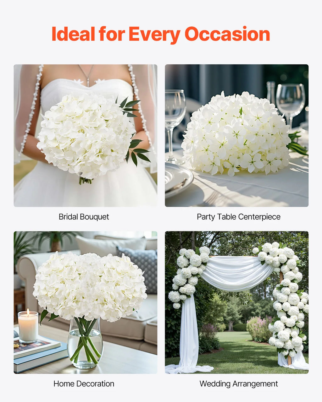 Artificial White Hydrangea Flowers with Stem – Real Looking Silk Faux Hydrangea Bulk for DIY Wedding Bouquets, Bridal Shower Decor, Home Centerpieces