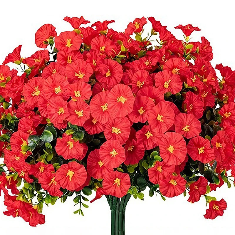 4 Bundles Artificial Morning Glory Flowers – UV Resistant Outdoor