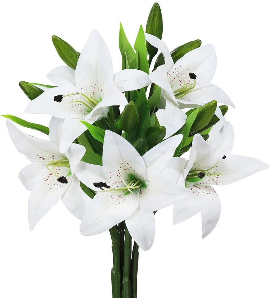 5 Bouquets Artificial Tiger Lily Flowers – Real Touch Faux Lily Bouquets