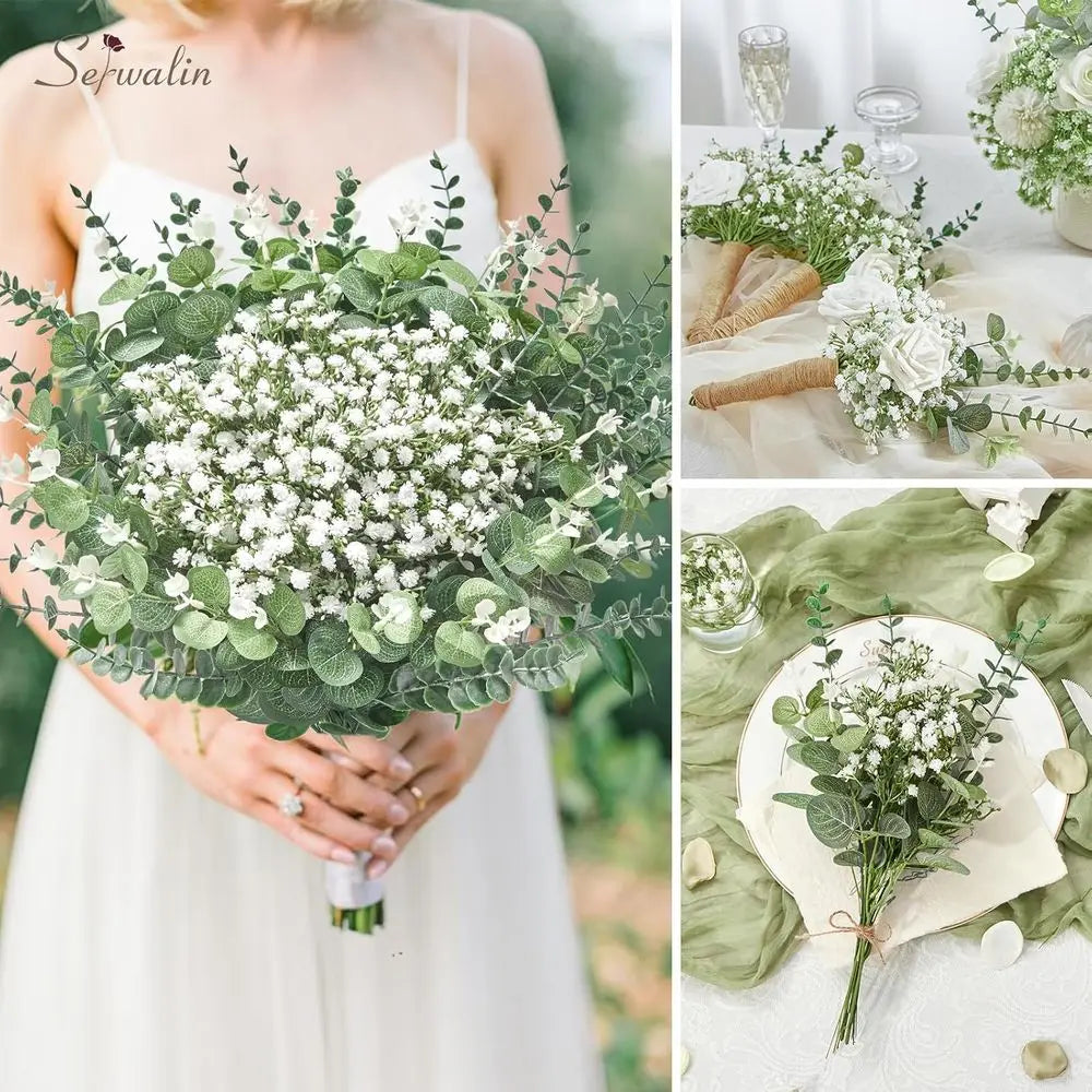 200PCS Artificial Eucalyptus & Baby’s Breath Bulk Stems